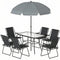 8 Piece Patio Table and Chairs Set with Folding Chairs, Tempered Glass Tabletop and Umbrella for Garden, Black