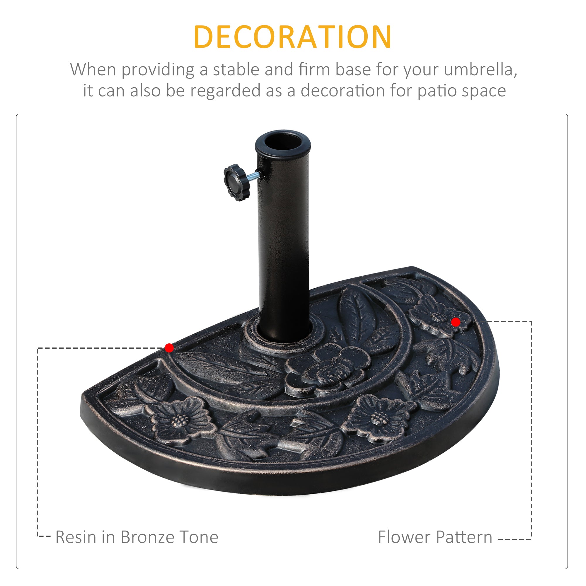 Outsunny Half Round Patio Umbrella Base: 20" Decorative Resin Outdoor Stand Holder, Bronze 