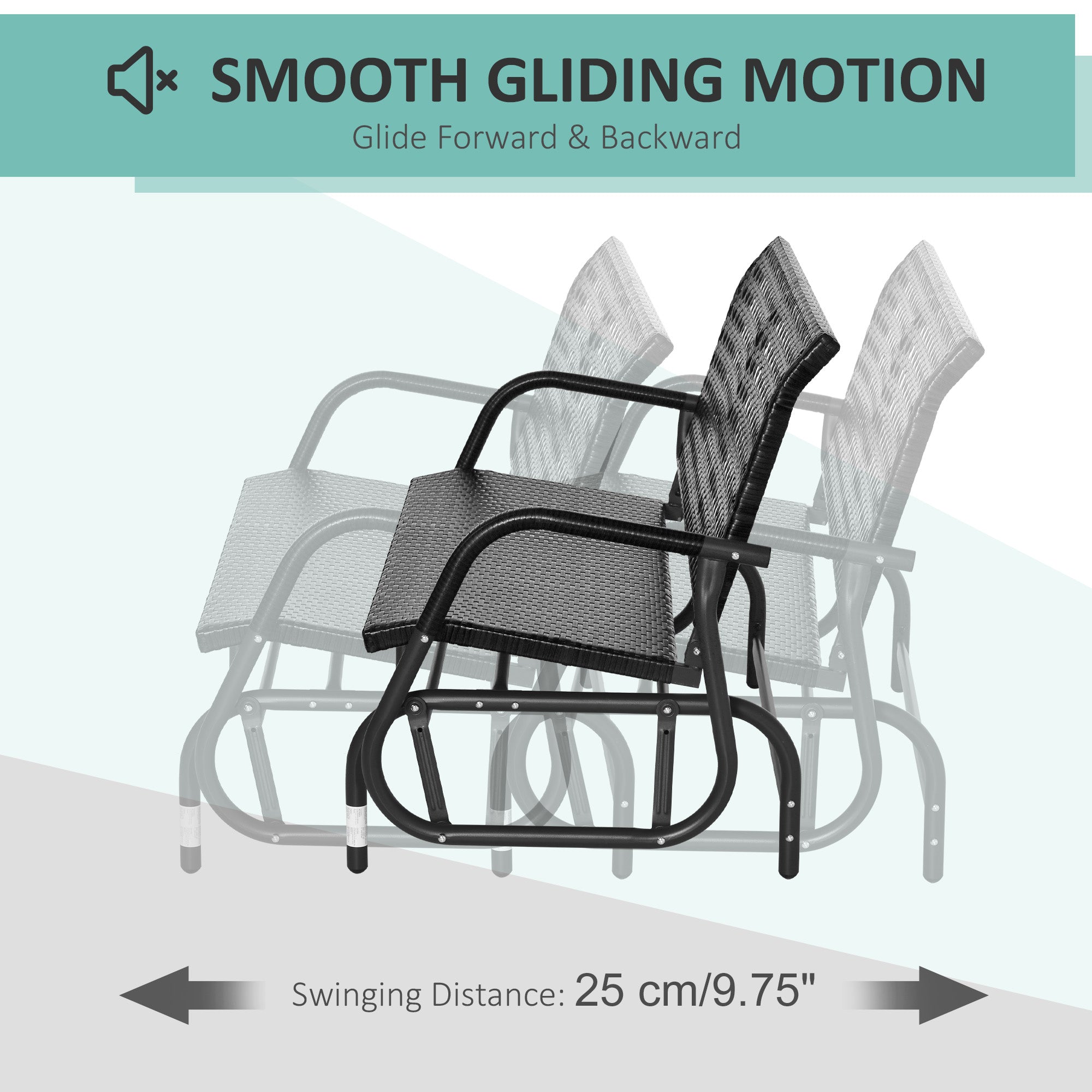 Outsunny Outdoor Rattan Swing Glider Chair 2-Person Patio Loveseat Rocker with Wide Seat Curved Backrest Black 