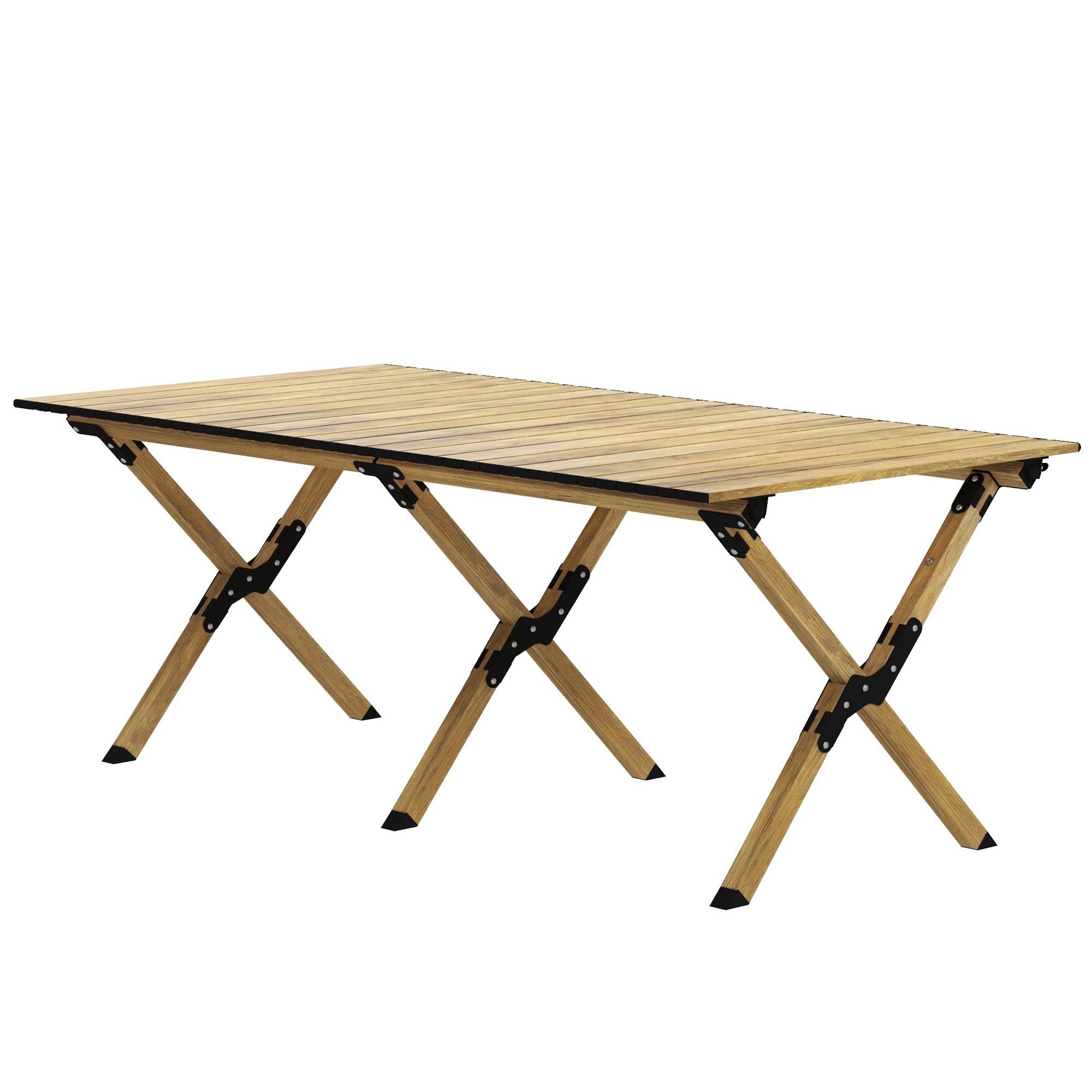 Outsunny Portable Aluminum Picnic Table: Folding, with Roll-Up Top for Party, BBQ, Beach, Easy Carry Design - Natural Finish 