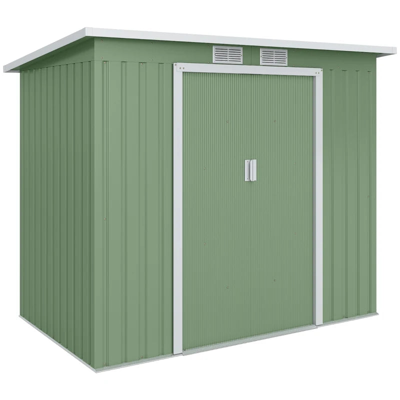 7' x 4' Galvanised Steel Garden Shed, with Foundation Kit - Green