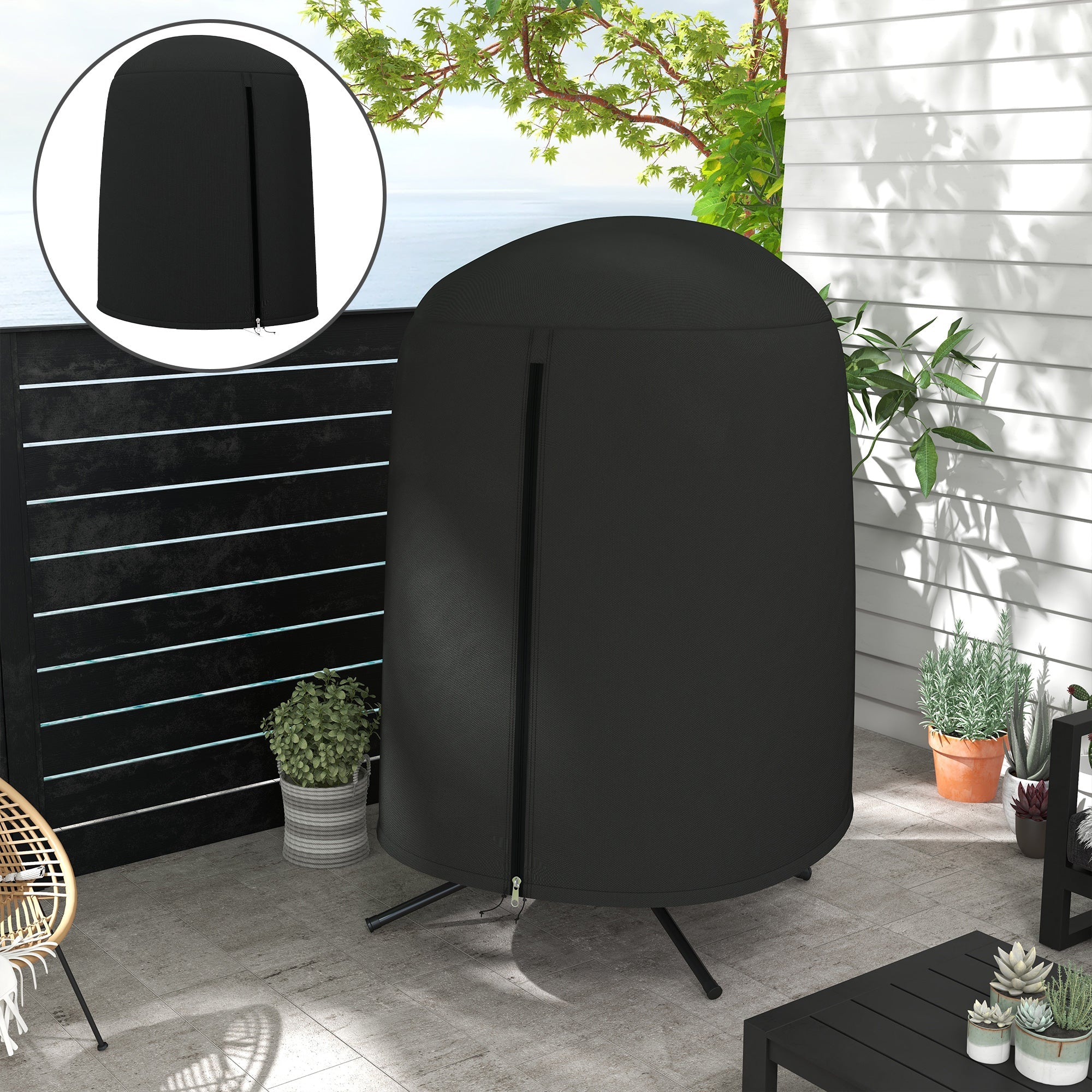 Outsunny Egg Chair Cover Waterproof 420D Oxford Fabric Anti-Dust UV Protection Furniture Protector for Stand Black 