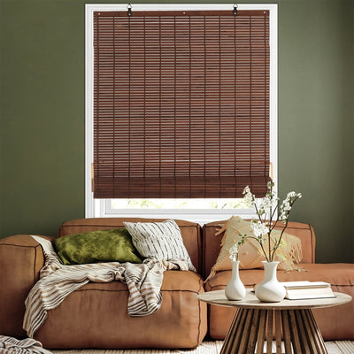 Classic Cordless Bamboo Roman Shade – Light Filtering, Heat Blocking, Easy Installation for Bedroom, Living Room & Patio – Manual Lift, Low Maintenance, Coffee Brown 
