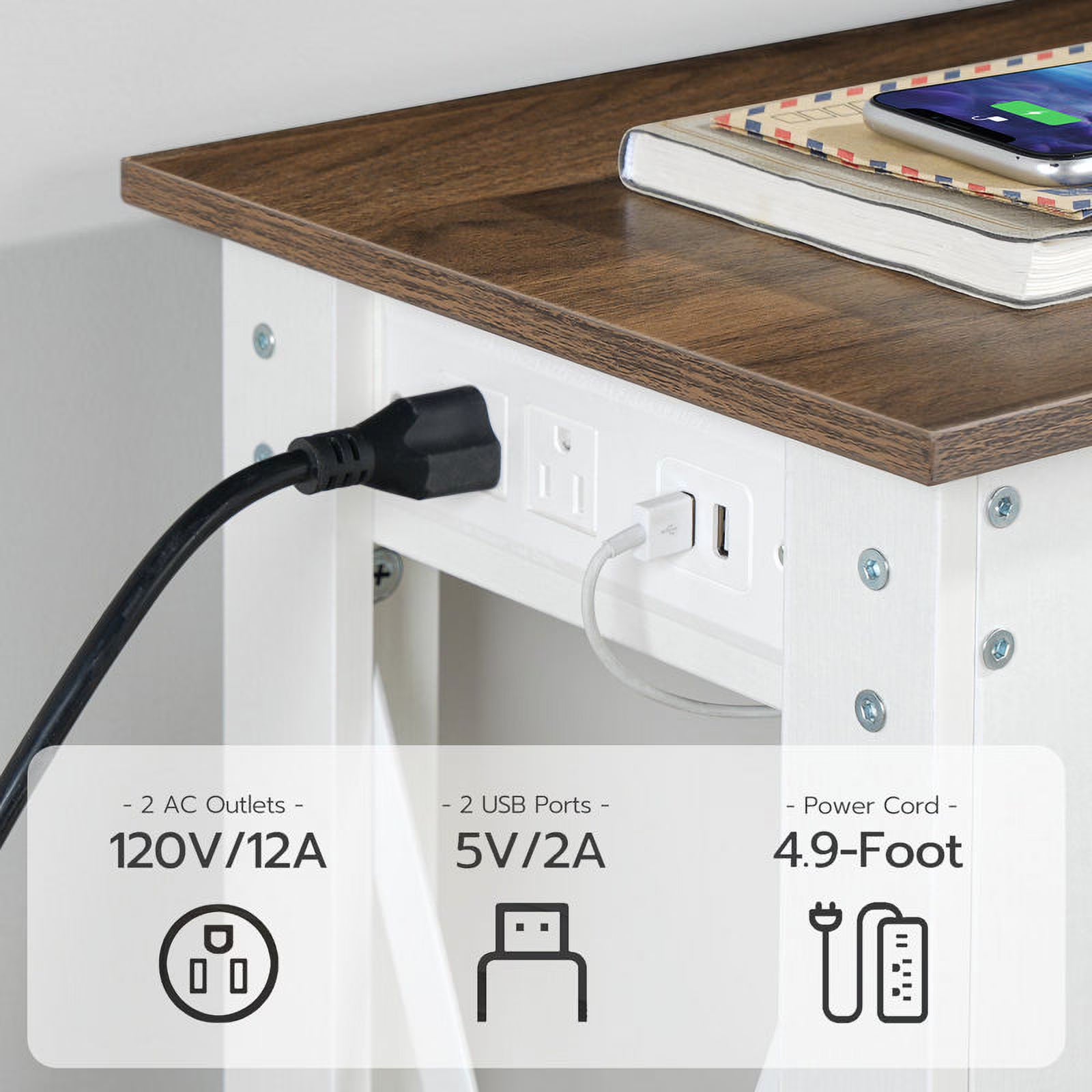 HOOBRO 47.2" Console Table with Charging Station, Farmhouse Entryway Sofa Table with Storage Shelf, Oak Brown & Antique White
