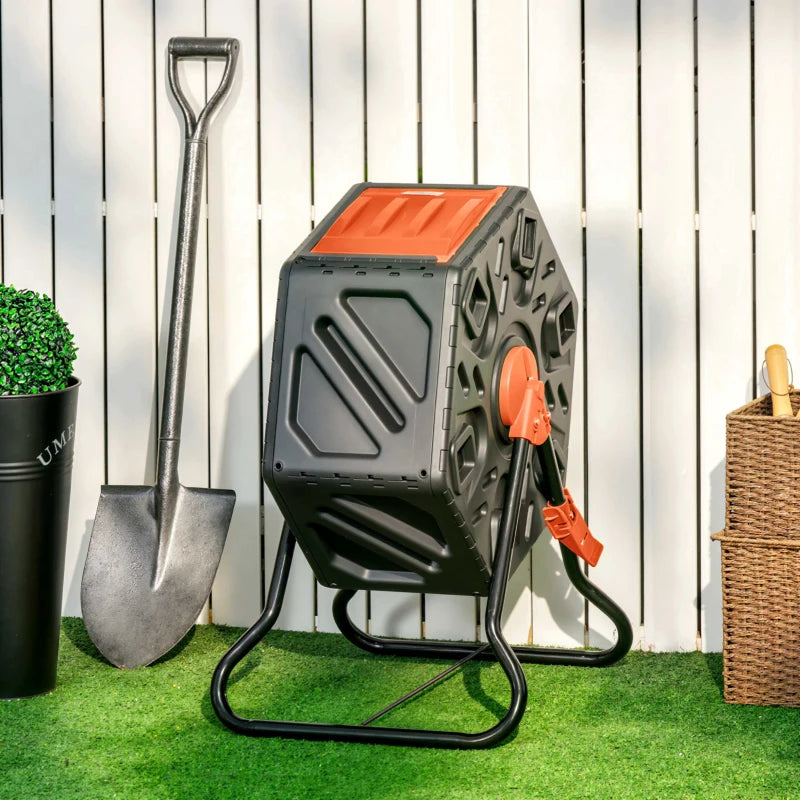 Rotating Composter, Compost Bin with 24 Vents and Steel Legs, 17 Gallon, Orange