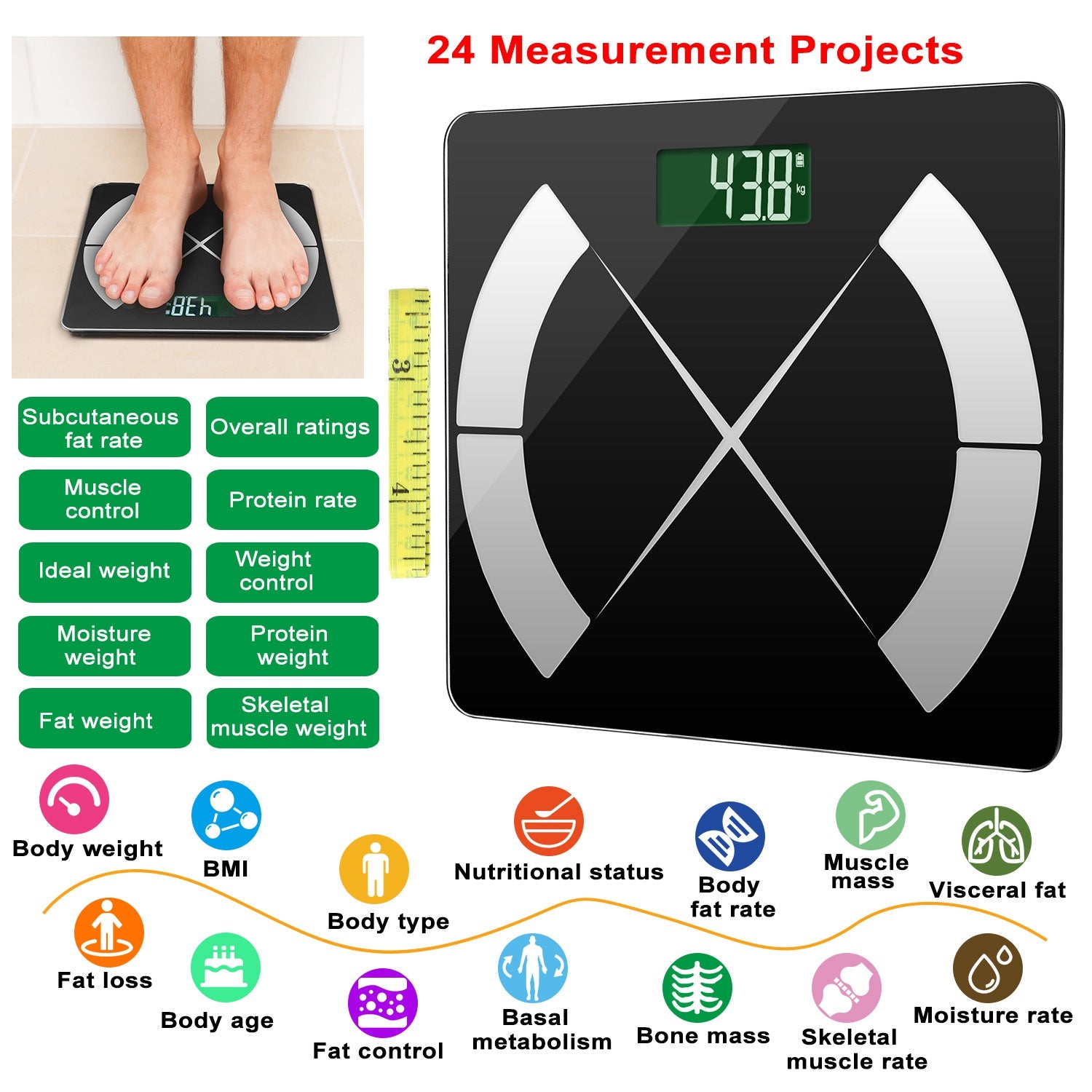 Smart Body Composition Scale Fat Monitor Digital APP Scale BMI Health Analyzer