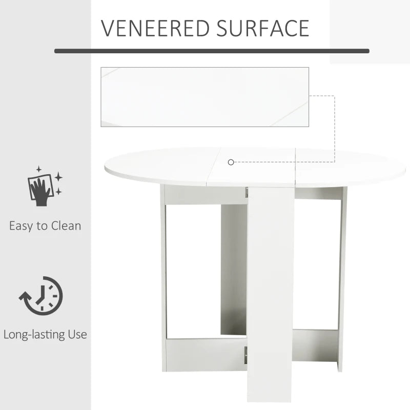 Folding Dining Table, 41" Drop Leaf Table for Small Spaces, Oval Foldable Table for Kitchen, Dining Room, White