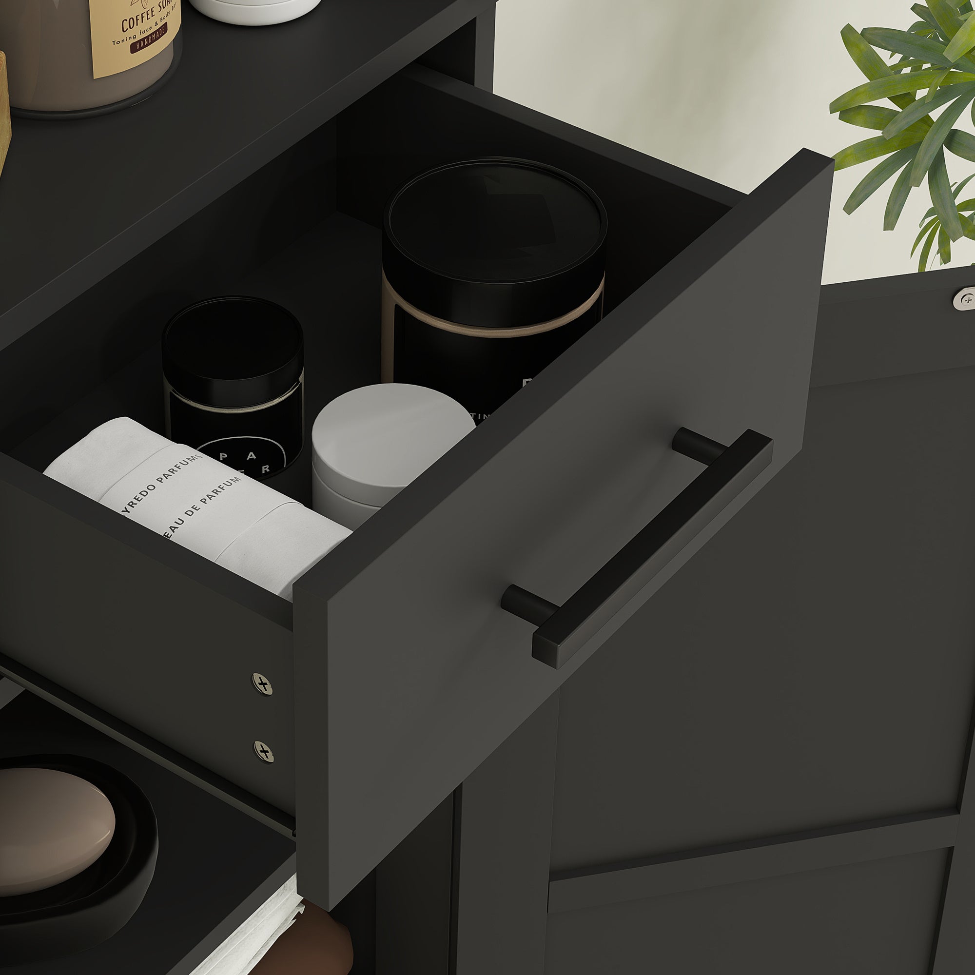 67" Tall Bathroom Storage Cabinet Narrow Bathroom Cabinet Black 