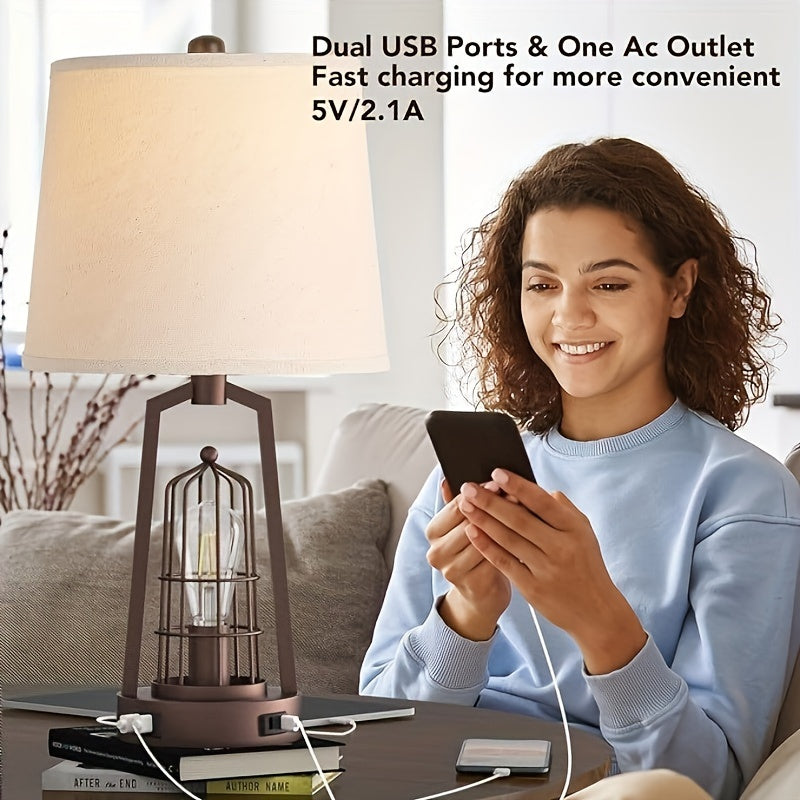 3-Way Dimmable Farmhouse Table Lamps Set of 2 – Touch Control with USB & AC Outlets, Oil Rubbed Bronze Bedside Lamps for Bedroom/Living Room – Bulbs Included 