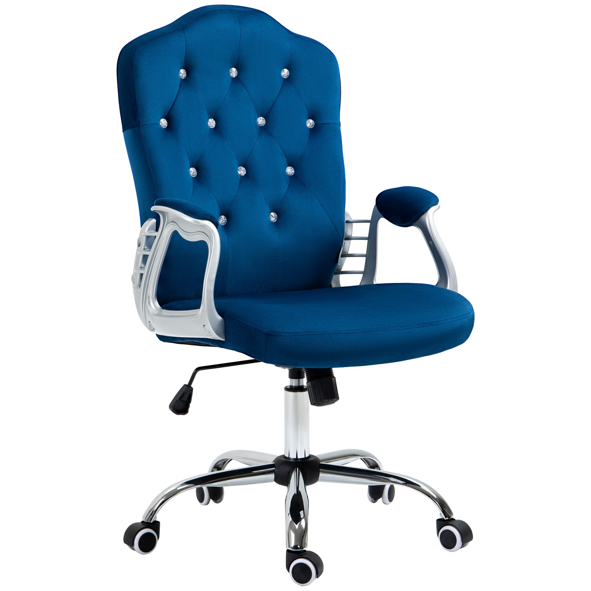 Vinsetto Elegant Velvet Office Chair: Blue Button Tufted, Swivel Desk Chair, Adjustable Height, Tilt Function 
