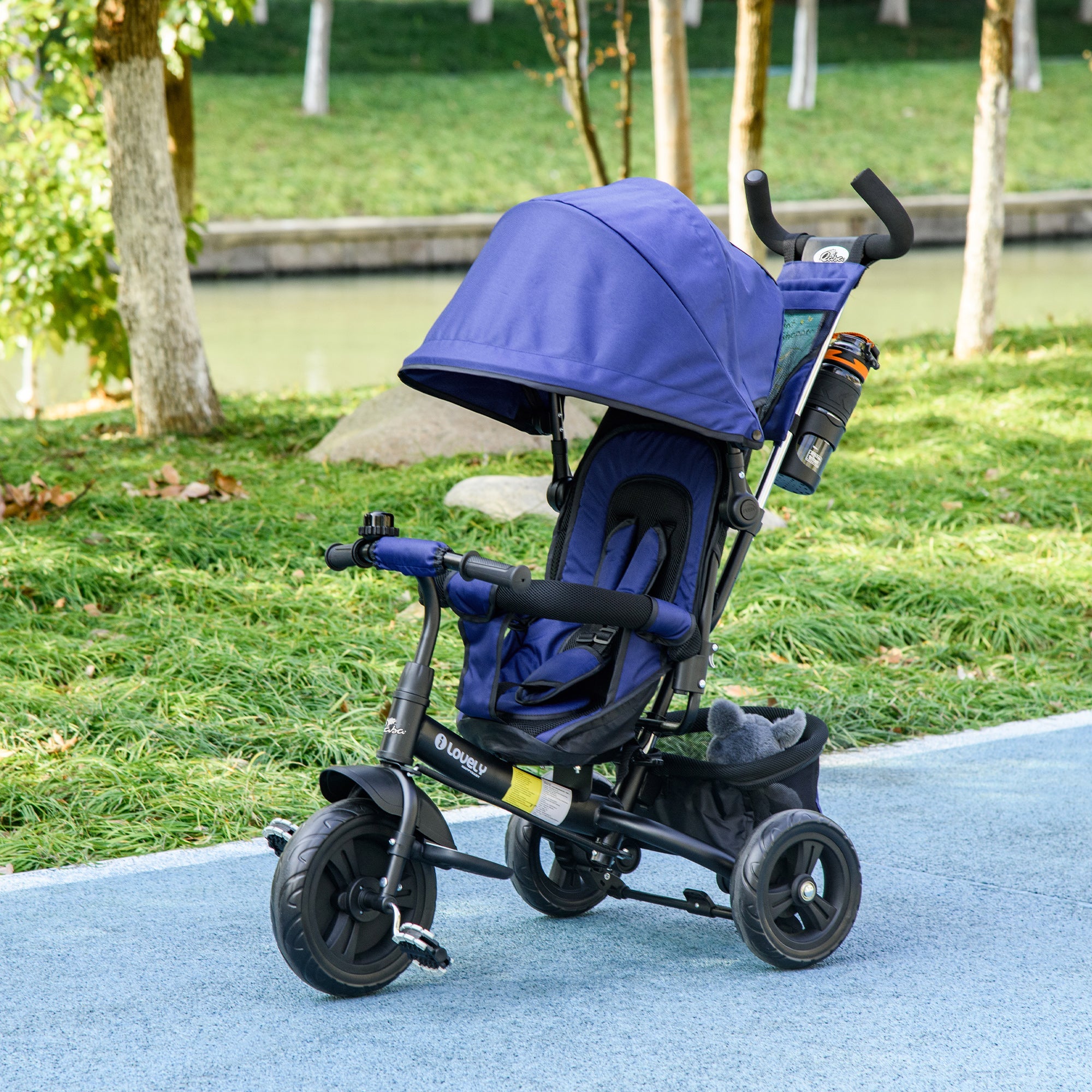 Qaba 6-in-1 Convertible Tricycle for Toddlers 1-5 Years - Parent-Push Handle, Dark Blue, Perfect Outdoor Ride 