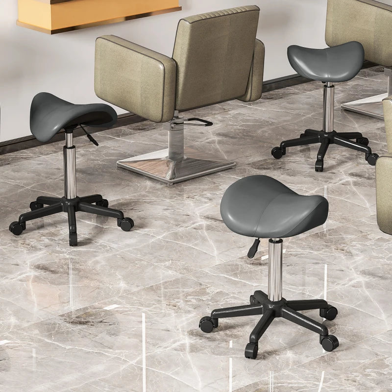 Saddle Stool, Adjustable Rolling Stool, Grey