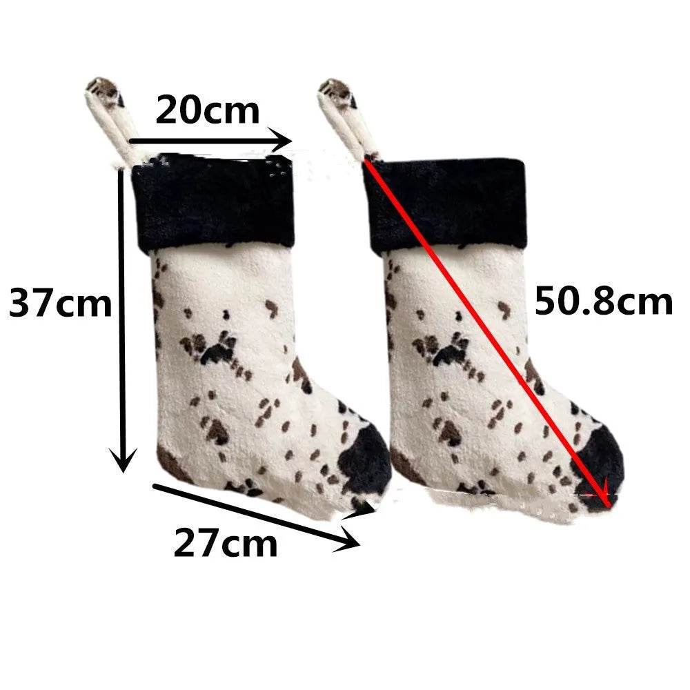 20-inch Plush Christmas Stockings Cows Pattern Gift Bag 
