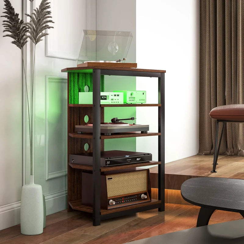 TV Stand for TVs up to 29", Entertainment Center with 4-Tier Storage Shelves and LED Lights for Living Room