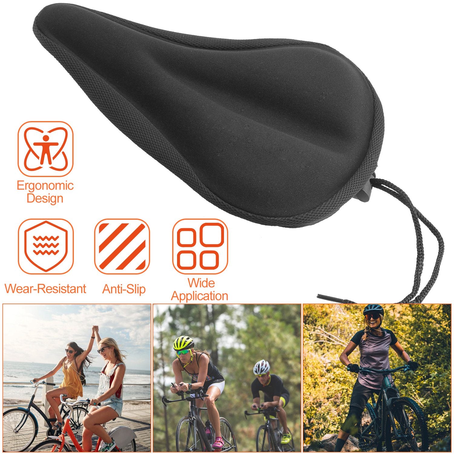 Bike Seat Cover Anti-Slip Comfortable Bicycle Padded Saddle Cover Wear Resistant Soft Gel Cushion For Narrow Bike Seats Mountain Bike Seat 