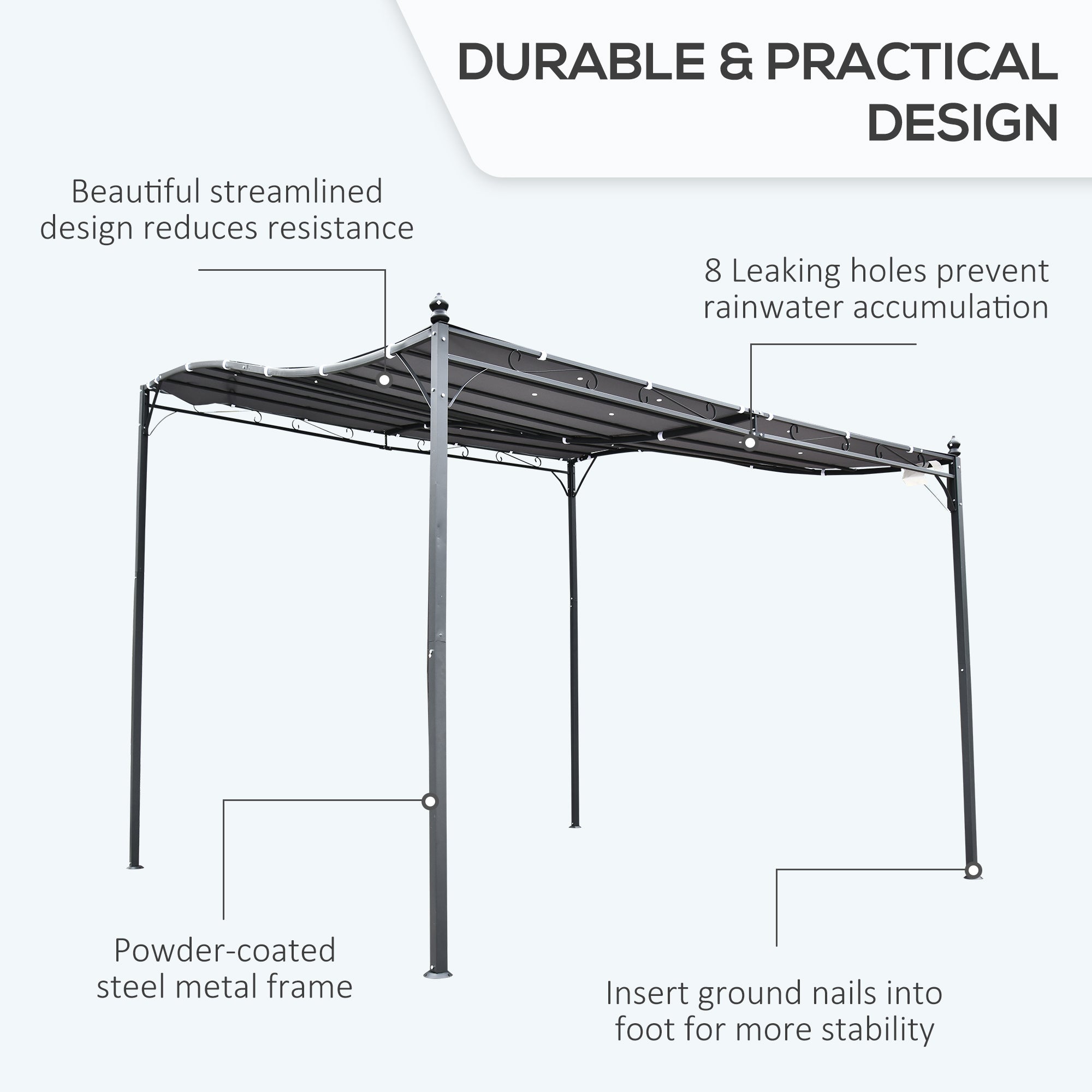 Outsunny 10'x10' Steel Gazebo Canopy Outdoor Sun Shelter Grey Patio Door Porch Cover 