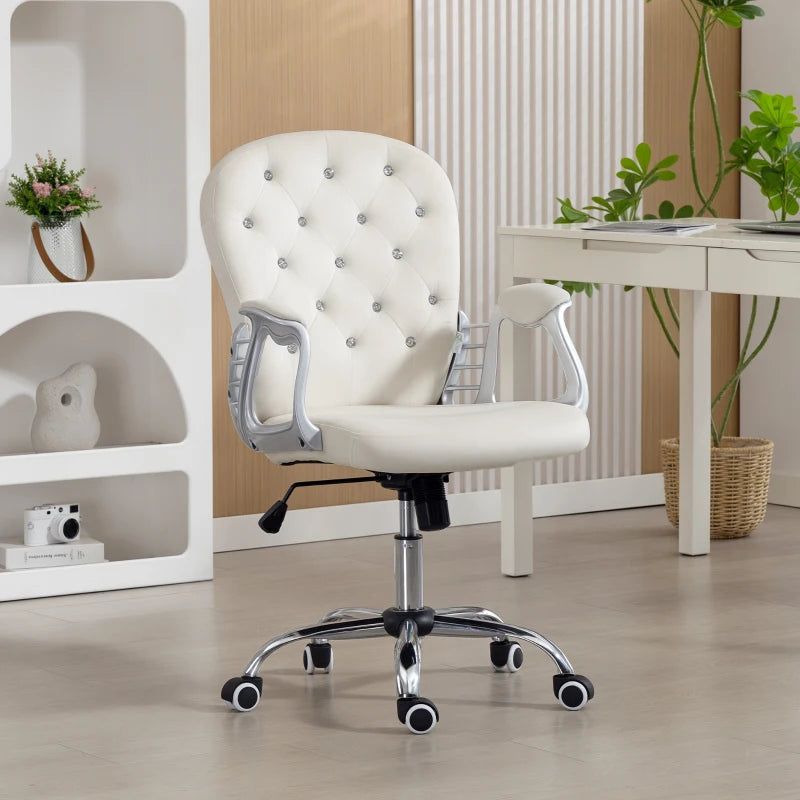 Office Chair, Computer Desk Chair with Adjustable Height and Tufted Back, Cream White