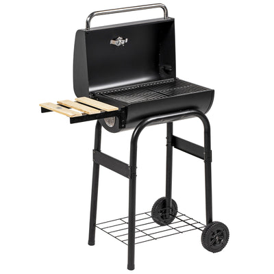 Outsunny Charcoal Barbecue Grill, BBQ with Thermometer, Shelves and Wheels, Black 