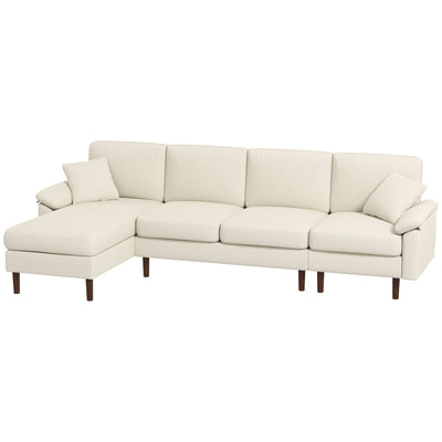 HOMCOM L-Shape Sofa, Modern Sectional Couch with Changeable Chaise Lounge, Pillows and Wooden Legs for Living Room, Cream White 