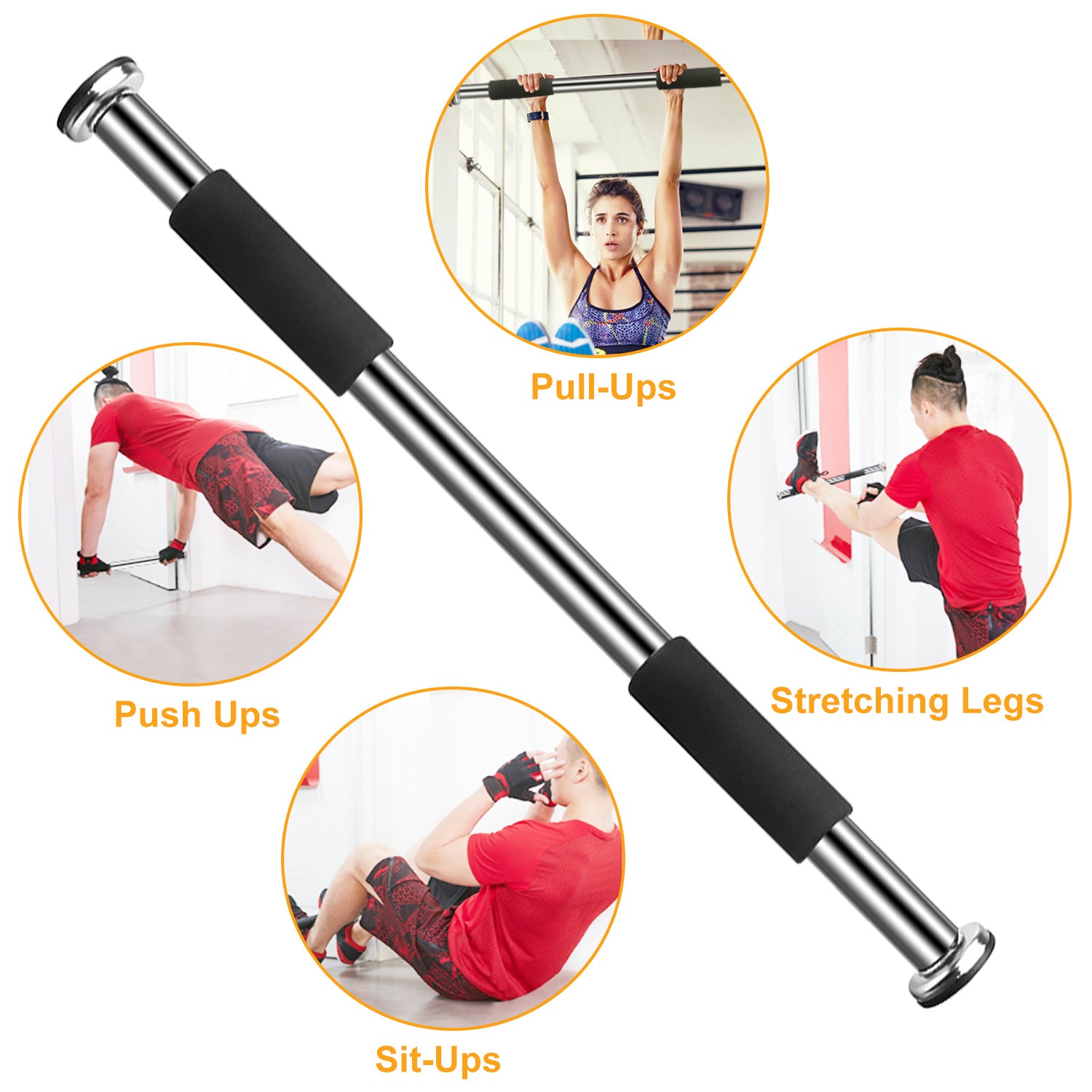 Doorway Pull Up Bar Exercise Gym Chin up Bar With Screws 24.4 To 39.4 Inches Adjustable Comfort Foam Grips For Door Home Exercise Workout Training Fit