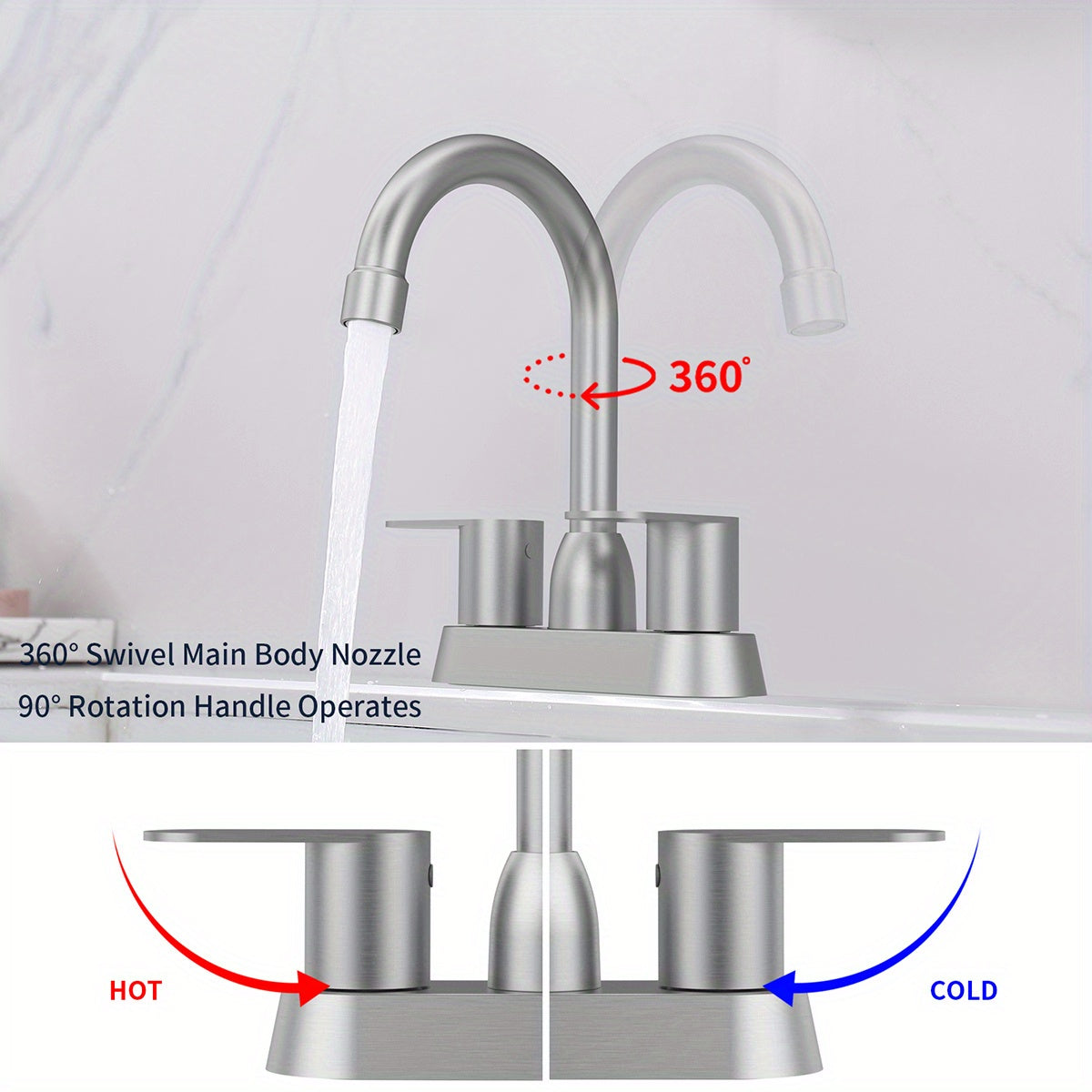 1pc Bathroom Face Basin Faucet, Bathroom Washbasin Faucet, 4 Inch Double Handle Face Basin Faucet 