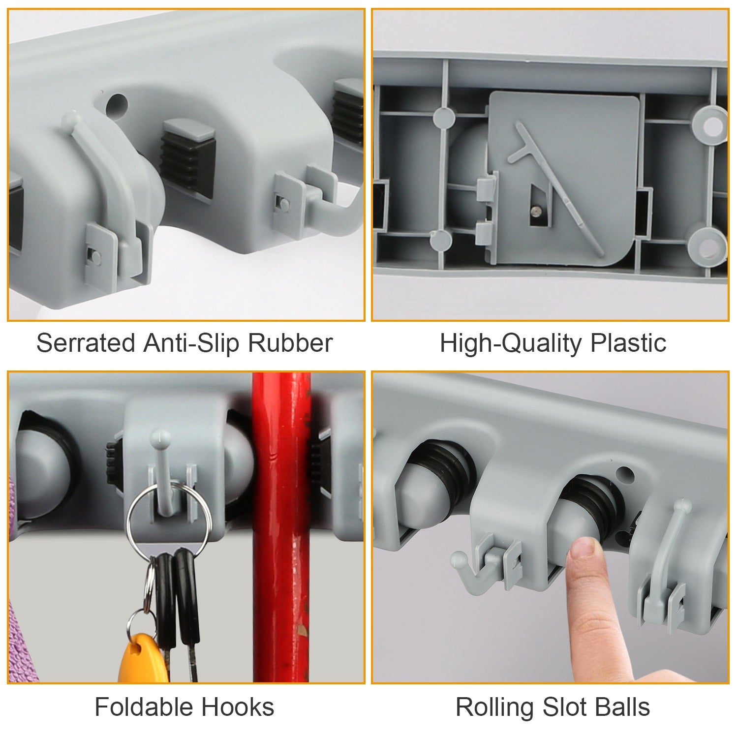 Mop Holder Wall Mount Mop Broom Holder Mop Hanger Organizer Storage Rack w/ 5-Position for Home Bathroom Kitchen Garage