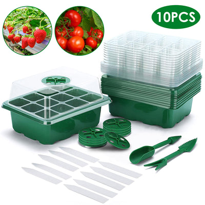 10Pcs Seed Starter Tray Kit Reusable Overall 120Cells Seeding Propagator Station Greenhouse Growing Germination Tray with Humidity Dome Label 2Pcs Gar 