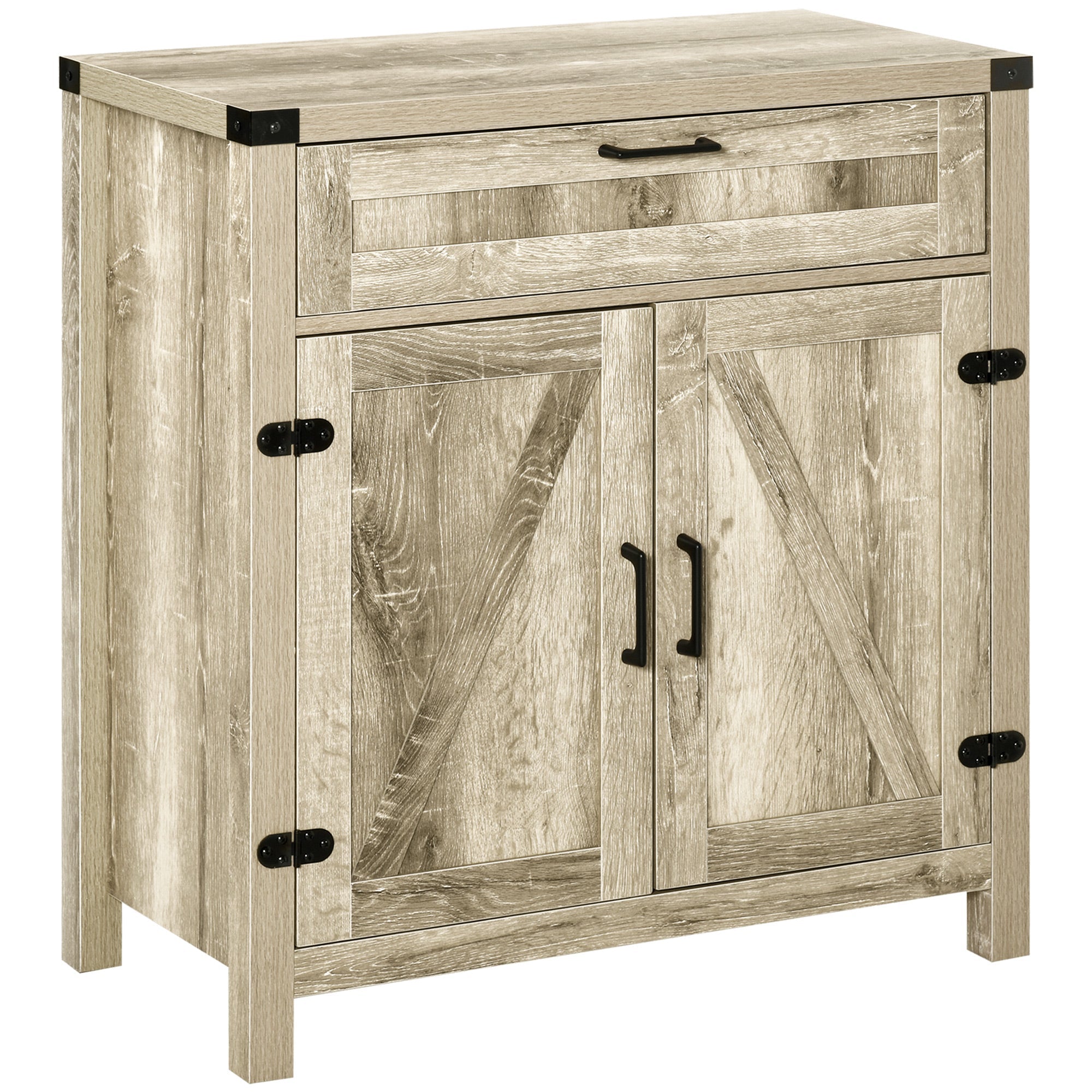 HOMCOM Farmhouse Buffet Cabinet: Wooden Accent Sideboard with Drawer and Adjustable Shelf for Kitchen, Rustic Brown 