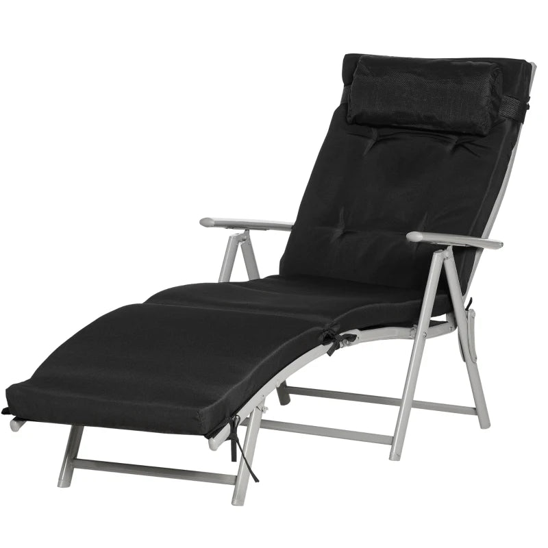 Outdoor Folding Chaise Lounge Chair Recliner with Portable Design, Adjustable Backrest, Cushion and Headrest, Black
