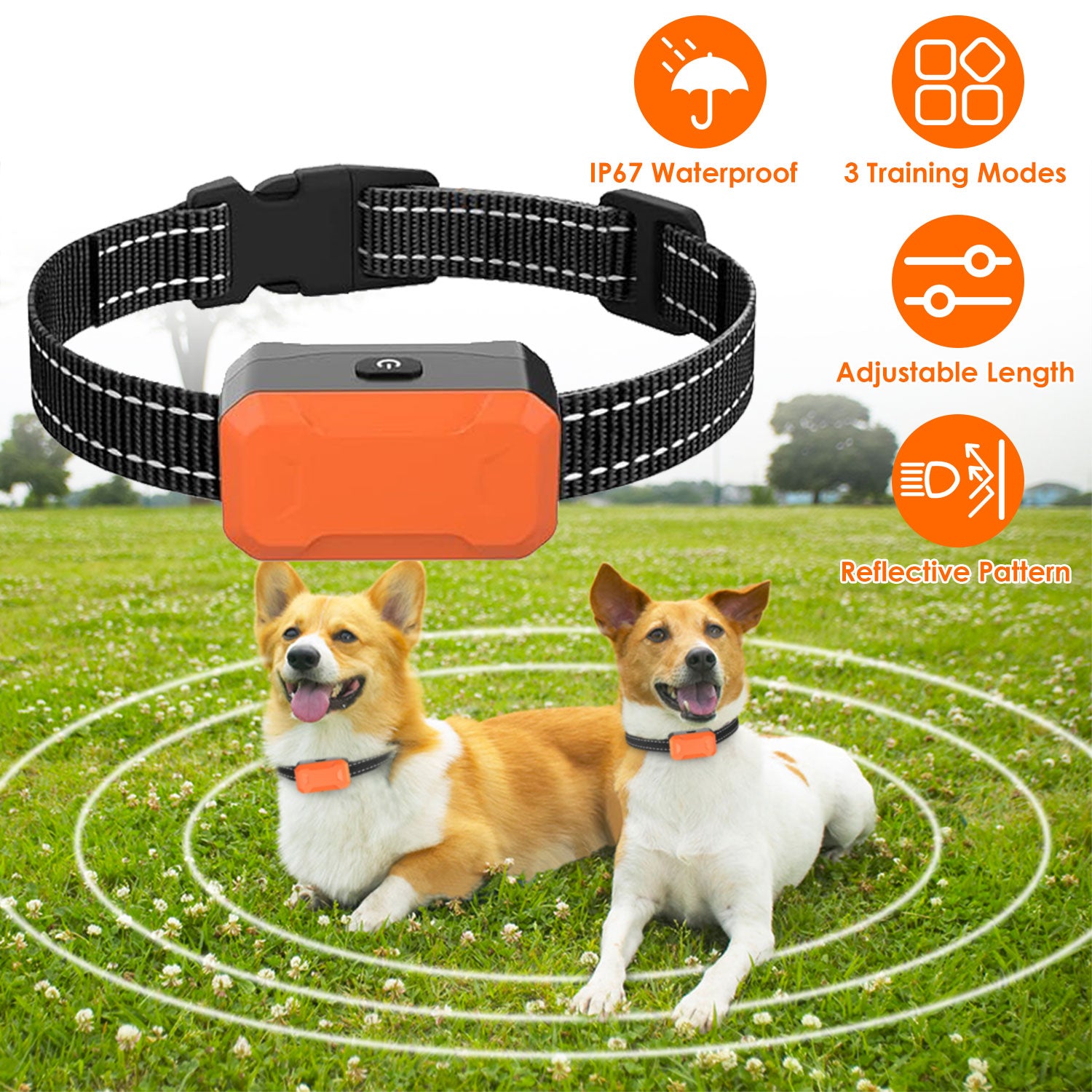 Electric Dog Training Collar Receiver IP67 Waterproof Shock Vibration Beep Mode Anti-Bark Dog Deterrent Training Collar for Dog Fence System