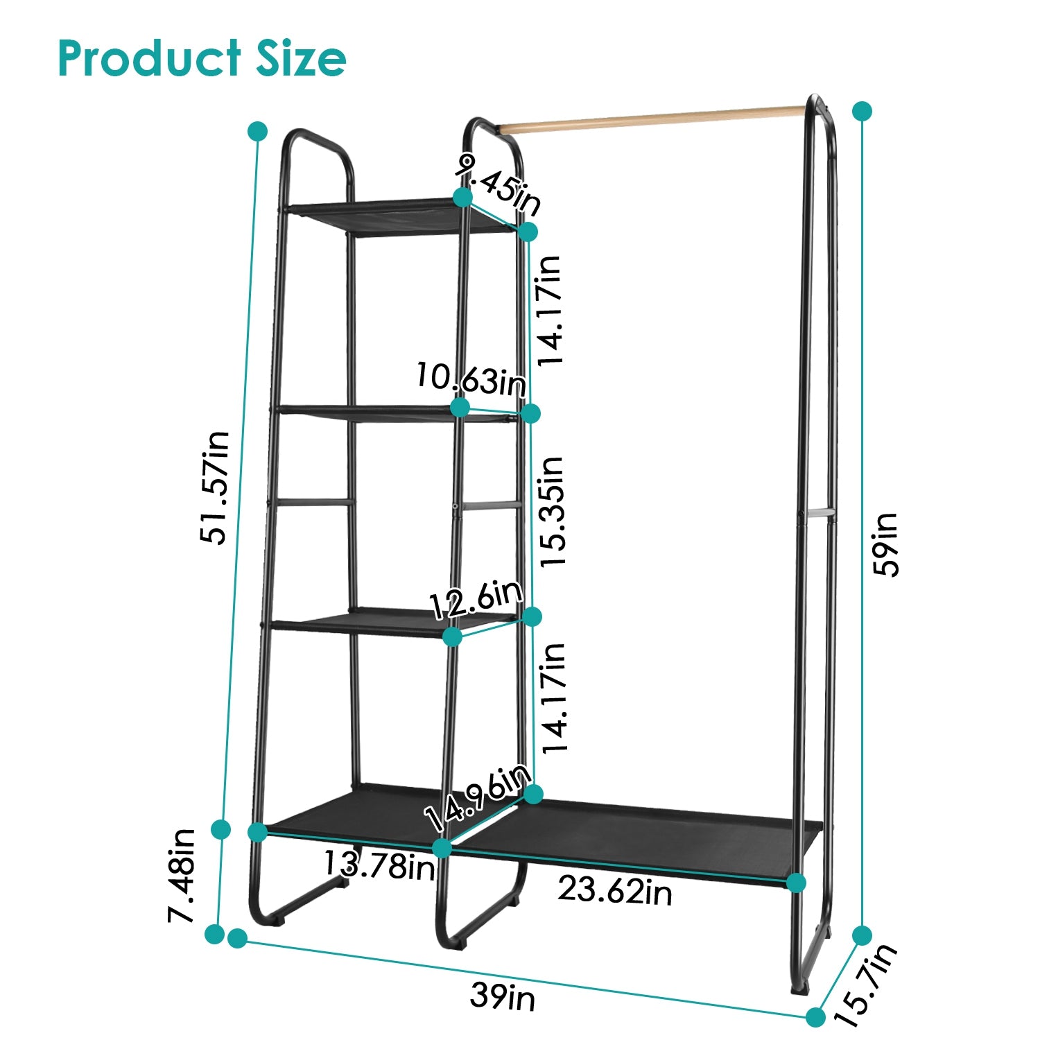 Metal Garment Hanging Rack Shoe Clothing Organizer Shelves Freestanding Clothing Hanging Rail Clothes Wardrobe Shoe Display Organizer with 1 Hanging R 