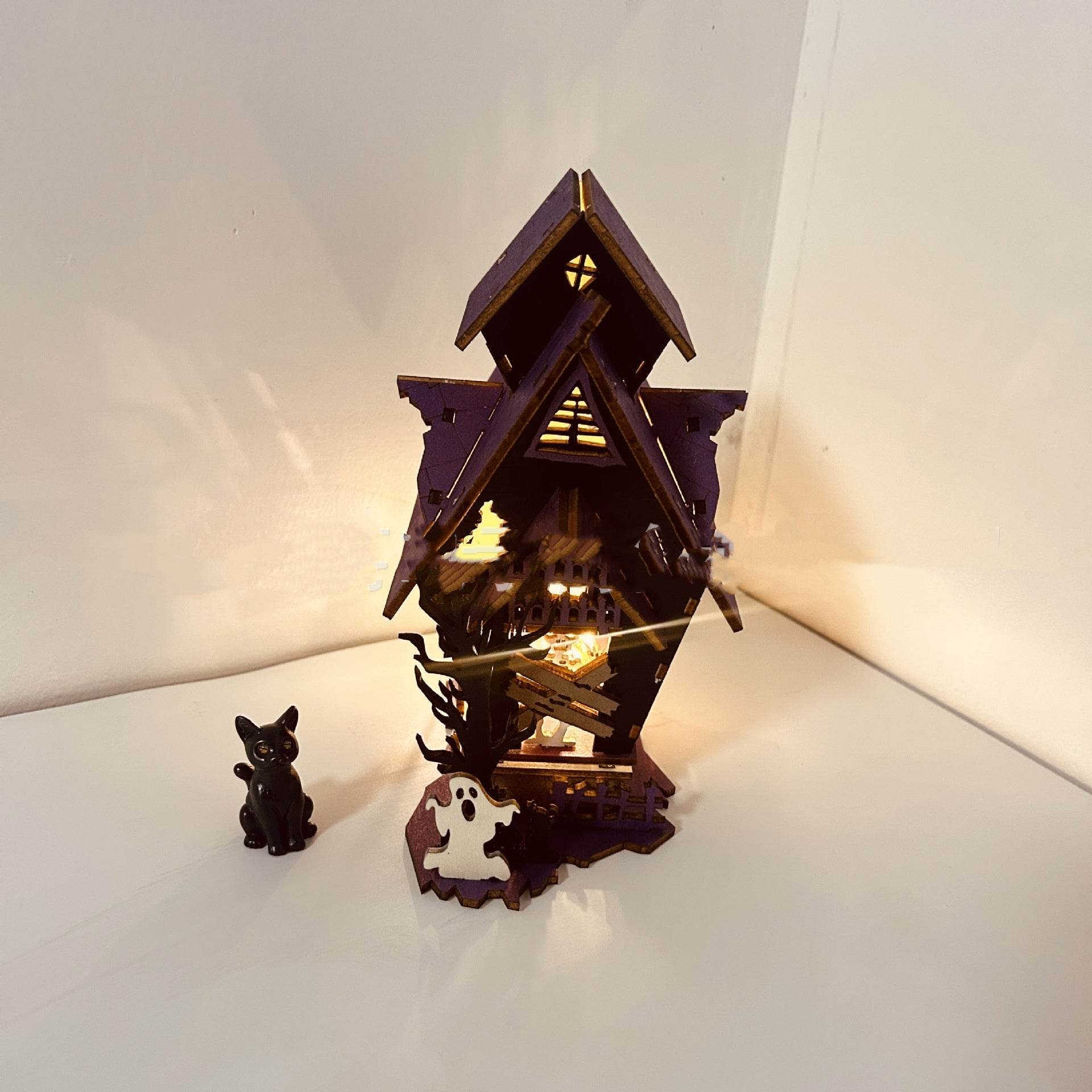 Halloween DIY Wooden Glowing Haunted House Table Decoration 