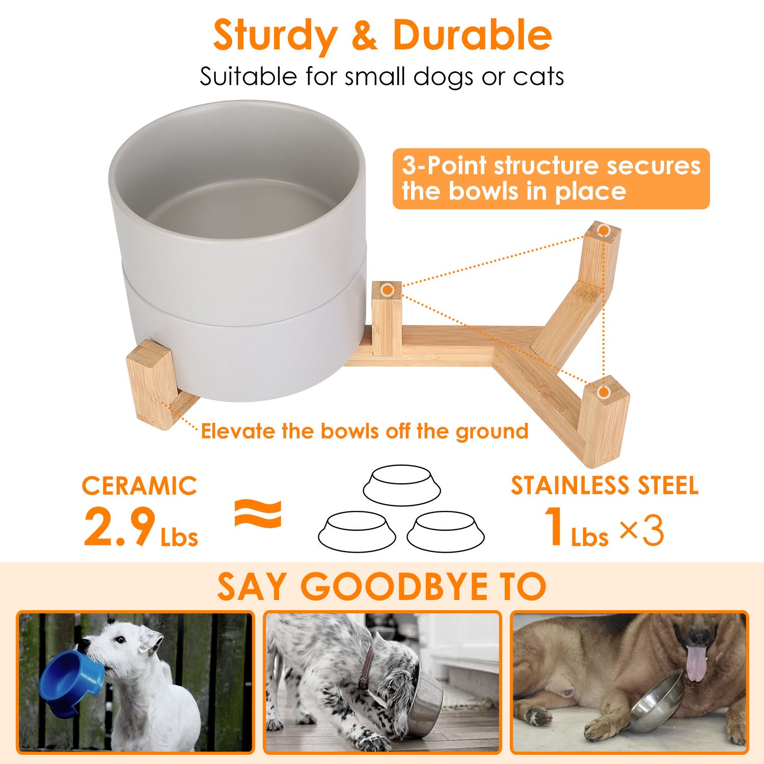 Double 28.7Oz Ceramic Pet Bowls Dog Cat Bowls with Wooden Stand Raised Pet Feeder for Small Dogs Cats 