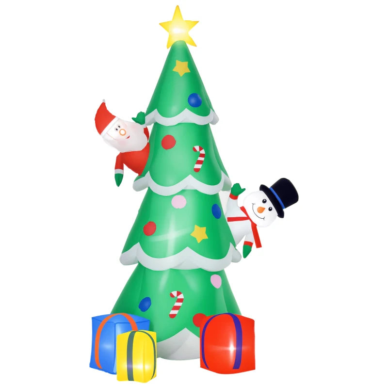 HOMCOM 5.9ft Inflatable Christmas Tree, Santa Claus, Dog, LED Lights, Indoor, Outdoor, Home, Garden, Lawn, Decoration 
