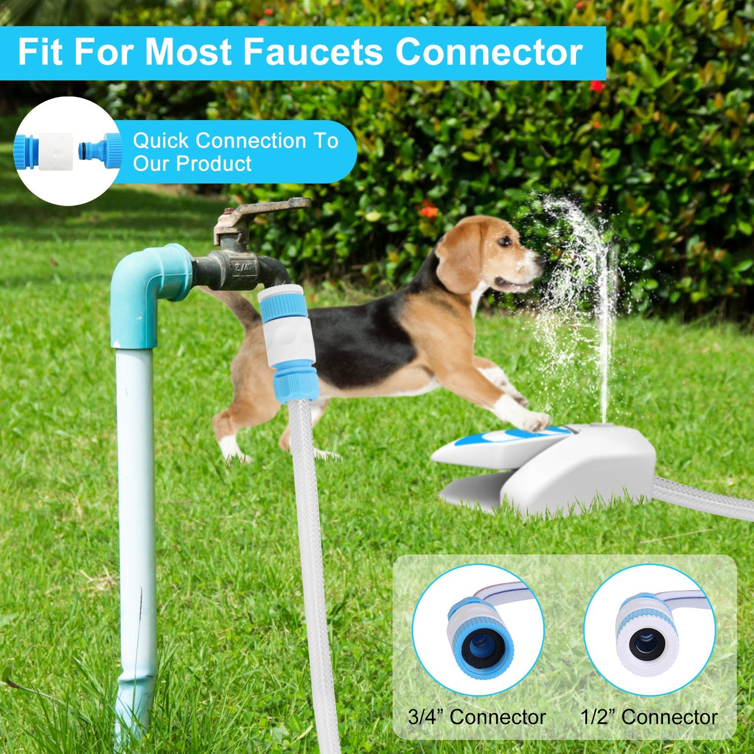 Outdoor Dog Water Fountain Dog Sprinkler Dog Paw Drinking Step-on Fountain Dog Toy for Drinking 2 Spray Modes 66in Water Hose