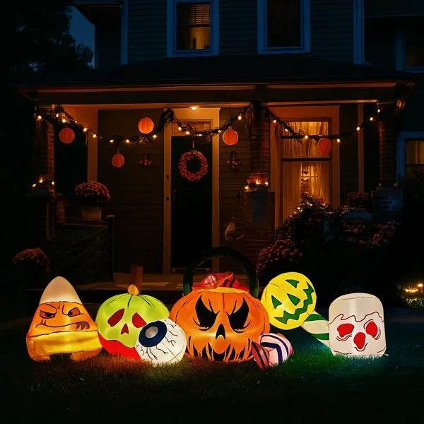 8FT Long Halloween Inflatables Pumpkins Eyeball Candy Outdoor Decorations, Blow Up Yard Decoration With Built-in LEDs Lighted For Lawn Garden Outside Indoor Decor 