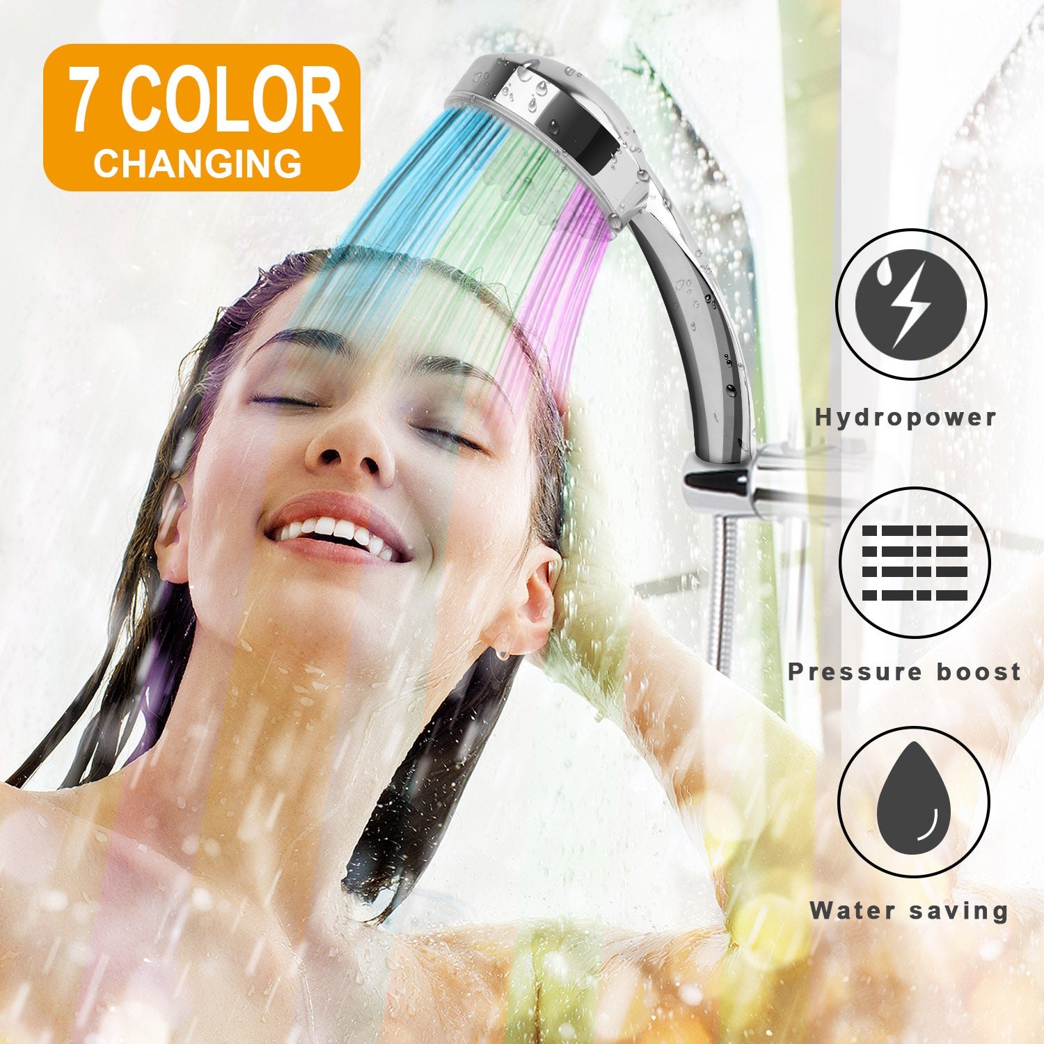 iMounTEK LED Shower Head Handheld Color-Changing Automatically Hydropower without Batteries