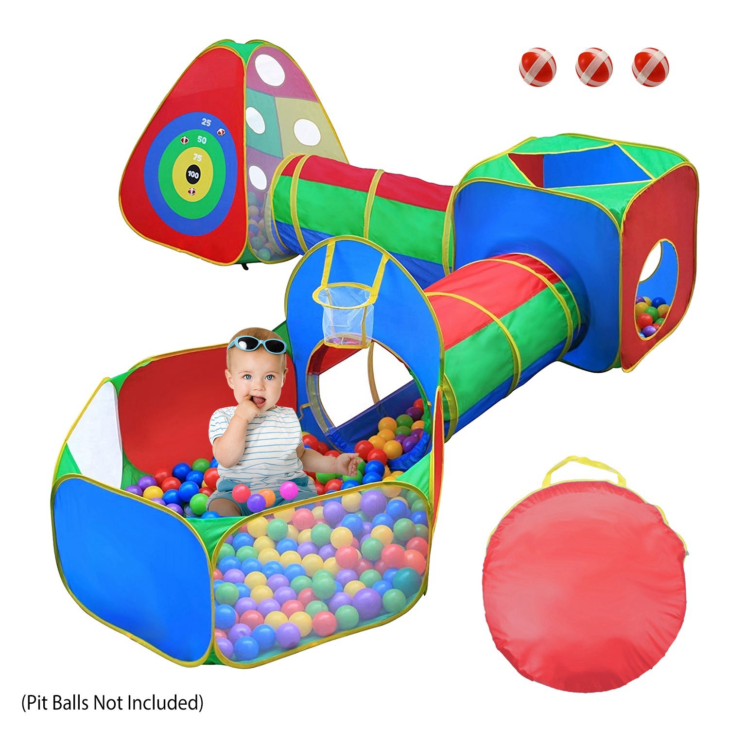 5Pcs Kids Ball Pit Tents Pop Up Playhouse w/ 2 Crawl Tunnel & 2 Tent For Boys Girls Toddlers Preschool Children Indoor Outdoor