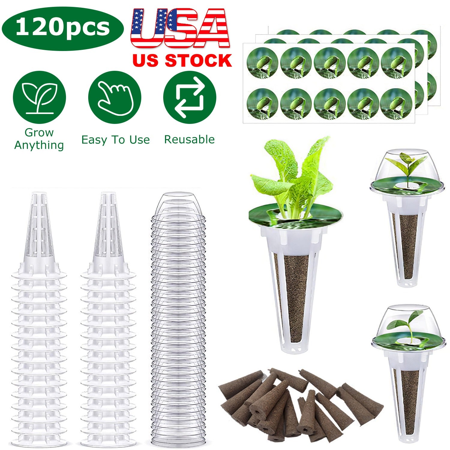 120Pcs Seed Pod Kit Hydroponic Garden Growing Containers Grow Anything Kit with 30Pcs Baskets 30Pcs Lids 30Pcs Sponged 30Pcs Stickers