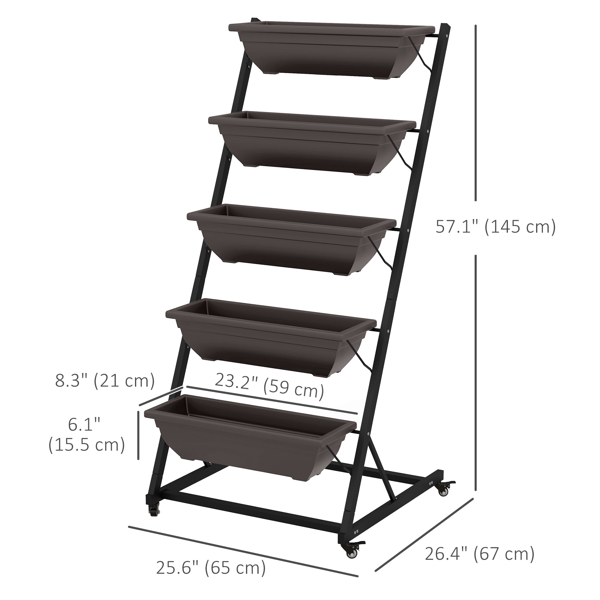 Outsunny Mobile 5-Tier Vertical Garden Planter with Wheels 5 Planting Boxes for Vegetables Flowers Brown Outdoor Stand 