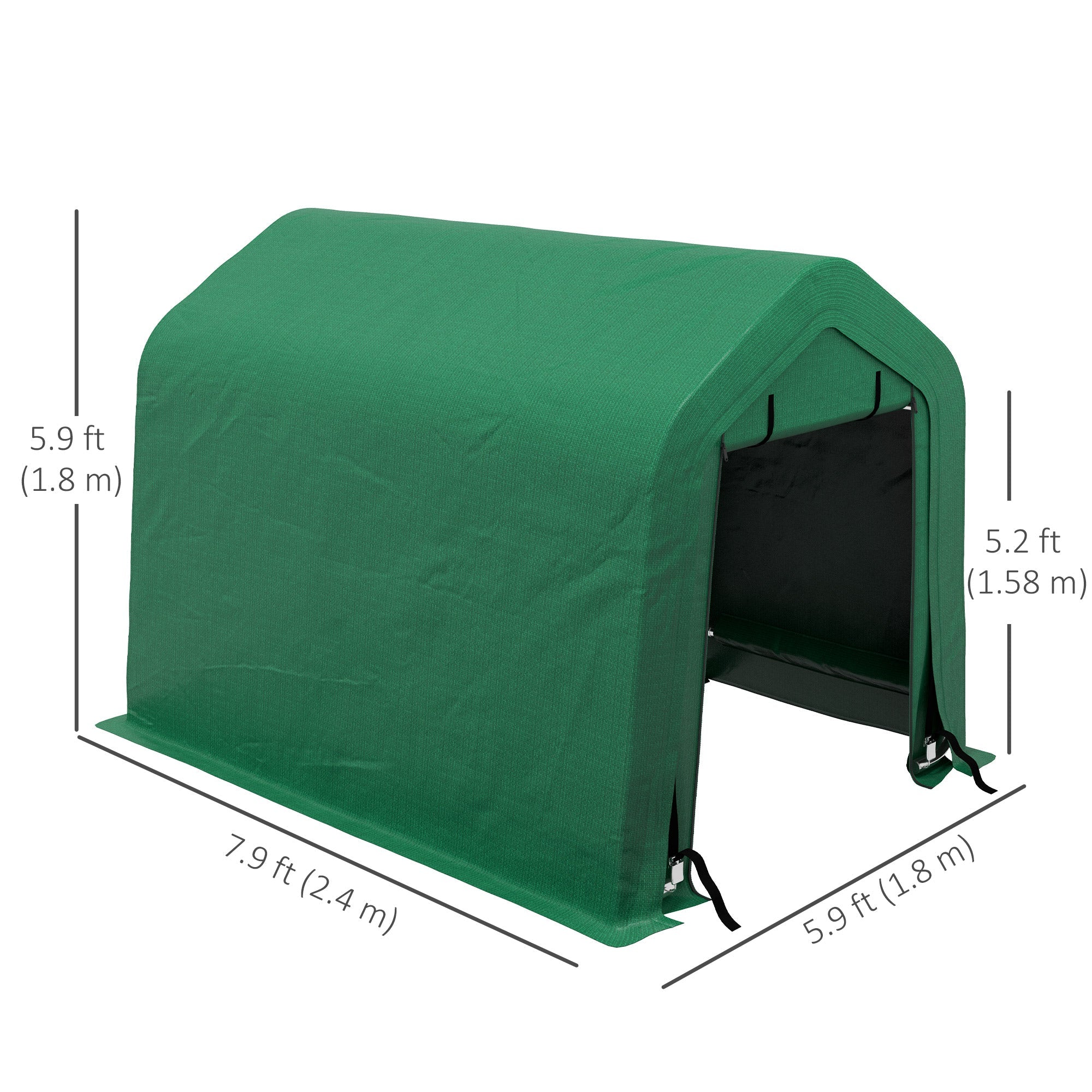 Outsunny 8x6 Carport with Roll-up Door Green Outdoor Carport Tent with Steel Frame for Motorcycle & Car 