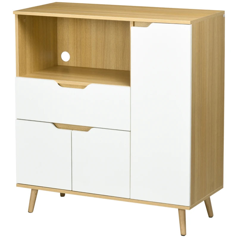 Modern Microwave Stand, Microwave Cabinet with Drawer, Storage Cupboards and Cable Hole for Kitchen, Dining Room, White
