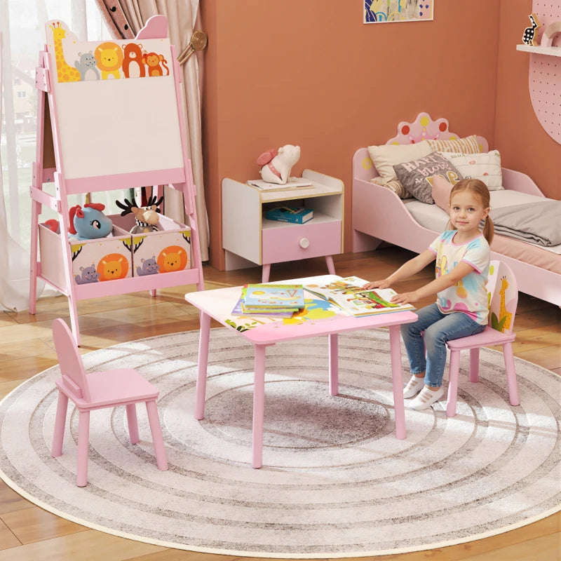 Qaba Kids Table and Chair Set, Toddler Table and 2 Chairs Set for Art, Craft, Reading, Learning, Pink