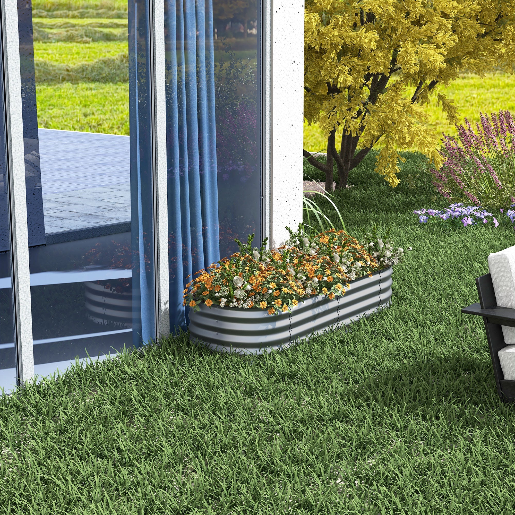 Outsunny Galvanized Raised Garden Bed Kit 4.9x2x1ft, Metal Planter Box with Safety Edging, Durable Outdoor Gardening Solution, Silver 