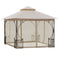 Outsunny 10'x10' Soft-top Steel Patio Gazebo Canopy for with Double-tier Top, Mosquito Netting, Beige