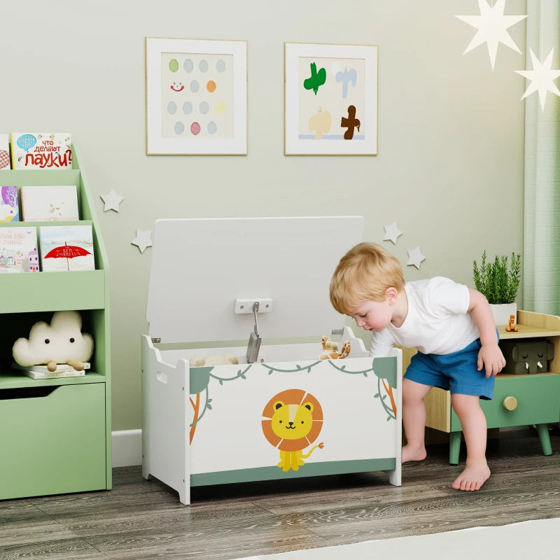 Qaba Toy Chest, Kids Storage Chest with Lid, Safety Hinges and Groove Handles for Boys, Girls, Green