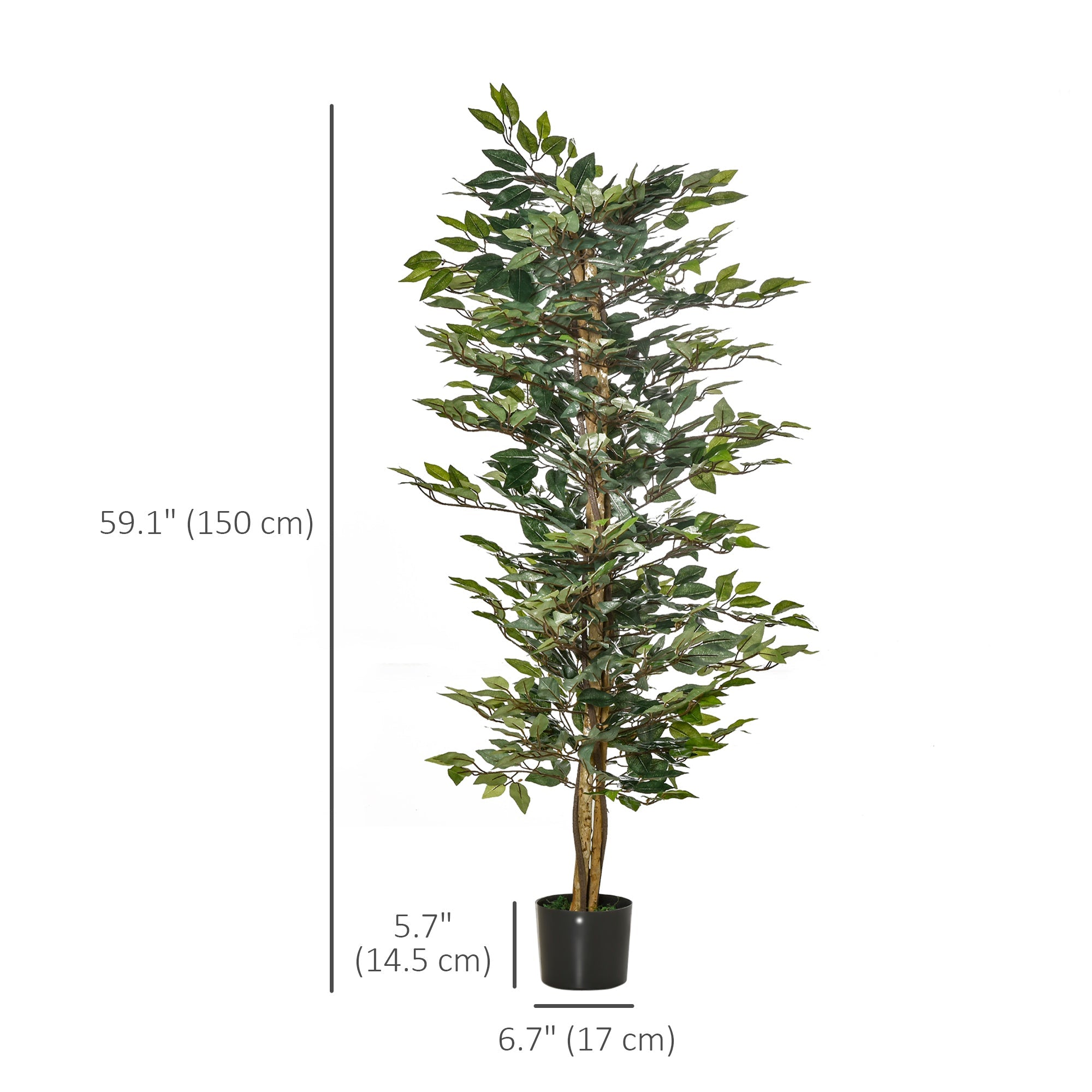HOMCOM 5FT Artificial Ficus Faux Decor: Fake Tree in Nursery Pot for Indoor Outdoor 