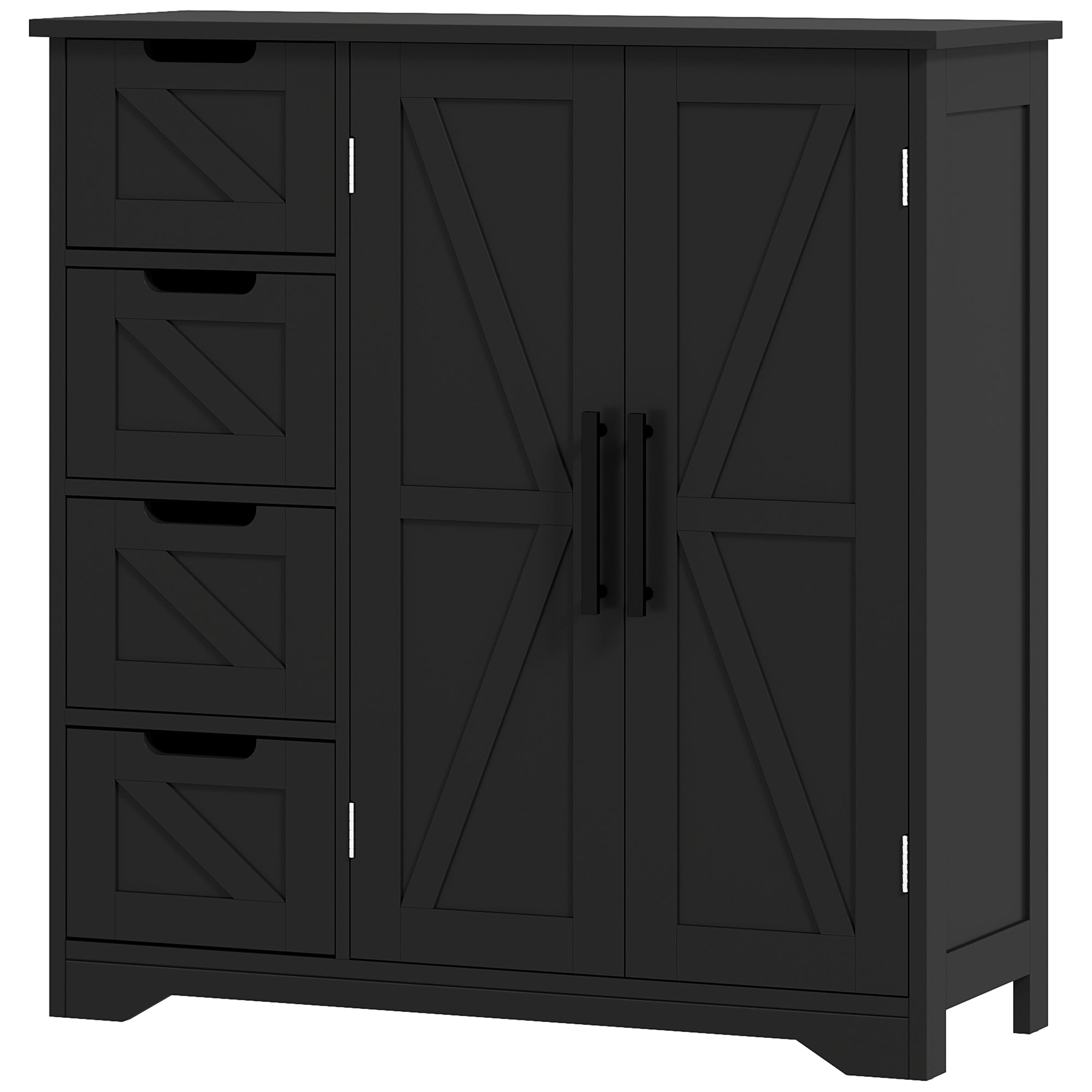 HOMCOM Bathroom Floor Cabinet, Farmhouse Bathroom Storage Cabinet with Adjustable Shelf, Black 