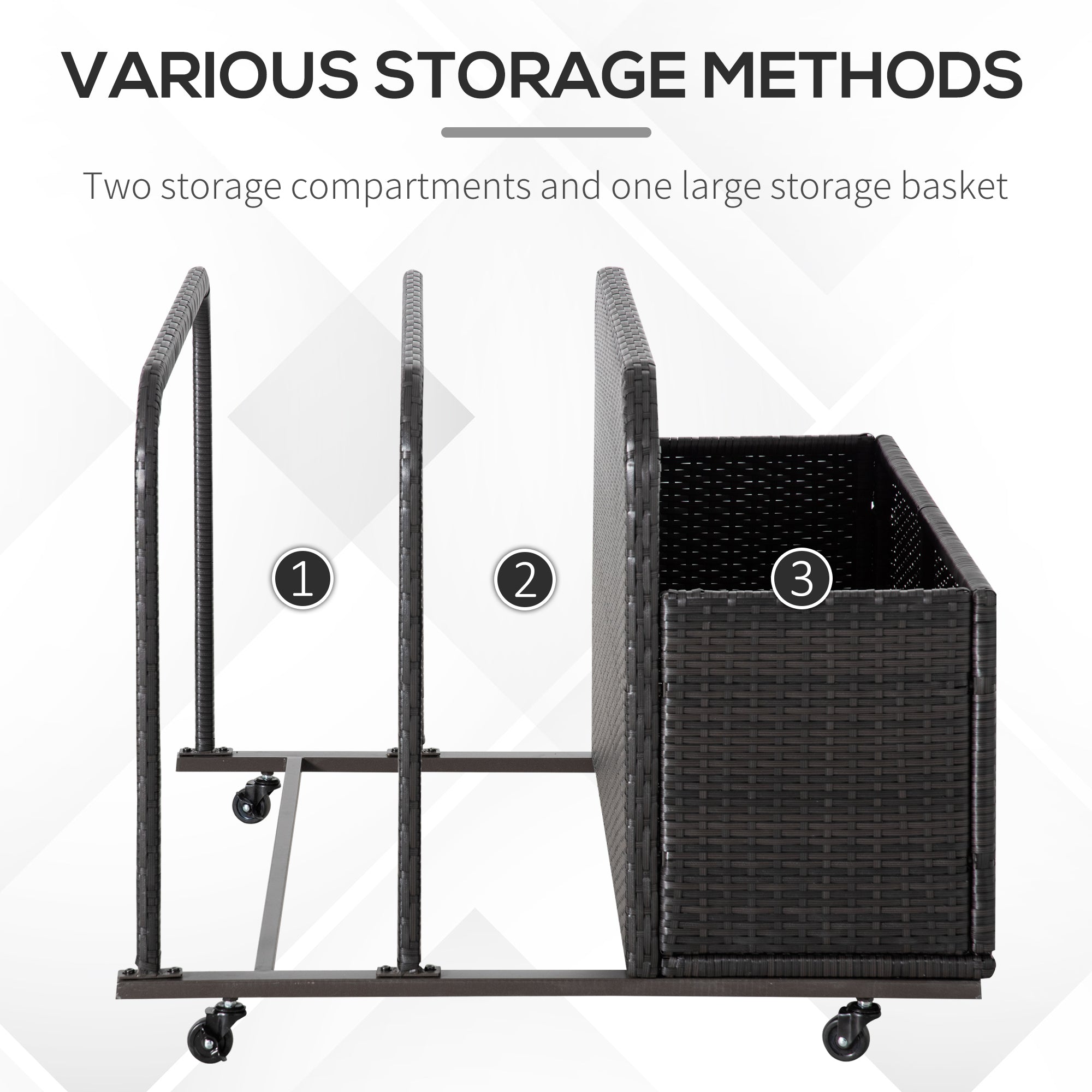 Outsunny Rolling Pool Storage Rattan Patio Furniture Outdoor Storage Wicker Organizer for Floats, Paddles, Balls, Towels, Brown 