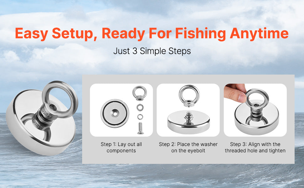 VEVOR Fishing Magnet Strong Heavy Duty Rare Earth Neodymium Pull Force 700 LBS 